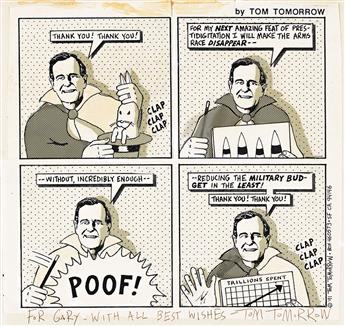 TOM TOMORROW (1961-) President George H. W. Bush performing magic.